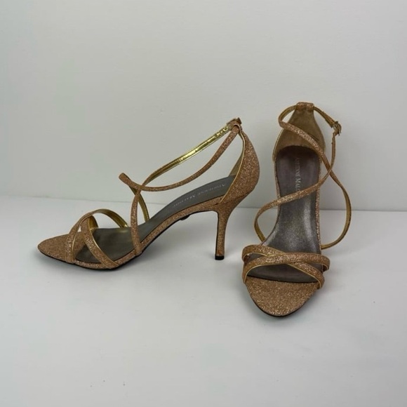 Women’s Gold Strappy Adrienne Maloof Stiletto Heels Sandals - Picture 4 of 11